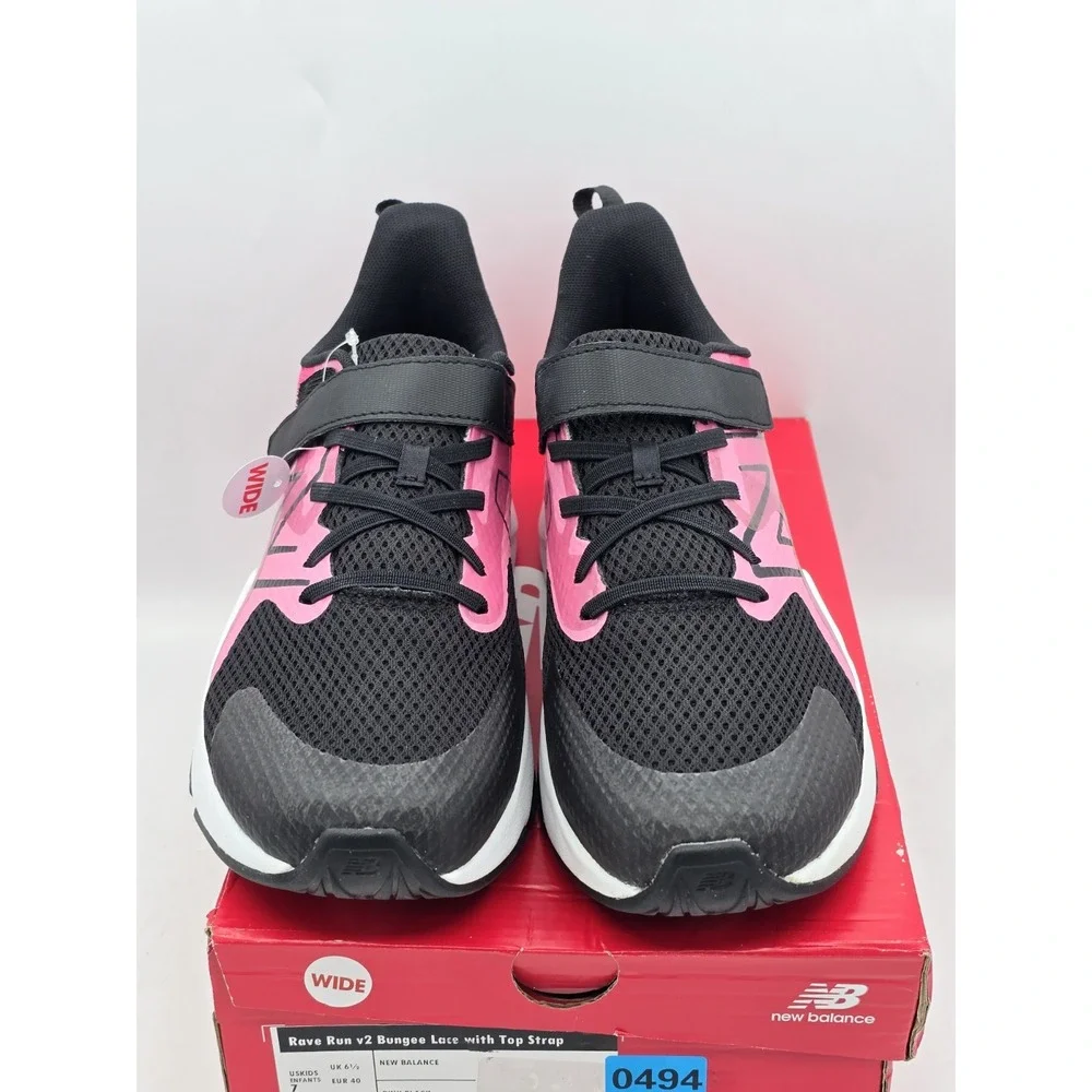 New Balance Big Kid's Rave Run V2 Bungee Lace Team - Pink Black Sz 7 Wide NEW - Picture 4 of 13